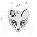 a ghostly fox walks through a forest of Sitka and Evergreen trees under a night sky in the mountains.  tattoo design idea