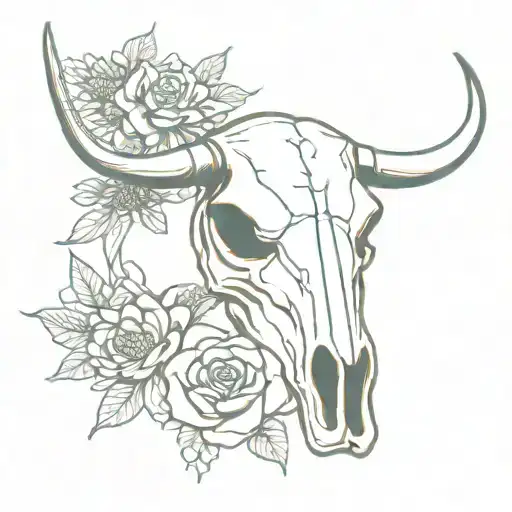 bull skull with 2 january birth flower, April birth flower, and october birth flower tattoo design idea