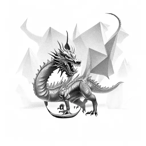 full massive body angry Dragon leaning to the left side   tattoo design idea