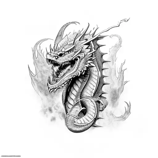 angry Dragon leaning to the left side   tattoo design idea