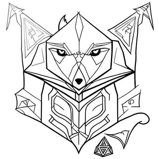 Dungeons and Dragons inspired fox wearing cloak. Full body standing on two legs. tattoo design idea