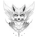 Dungeons and Dragons inspired fox wearing cloak. Full body standing on two legs. tattoo design idea