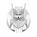 Dungeons and Dragons inspired fox wearing cloak. Full body standing on two legs. tattoo design idea