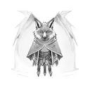 Dungeons and Dragons inspired fox wearing cloak. Full body standing on two legs. tattoo design idea