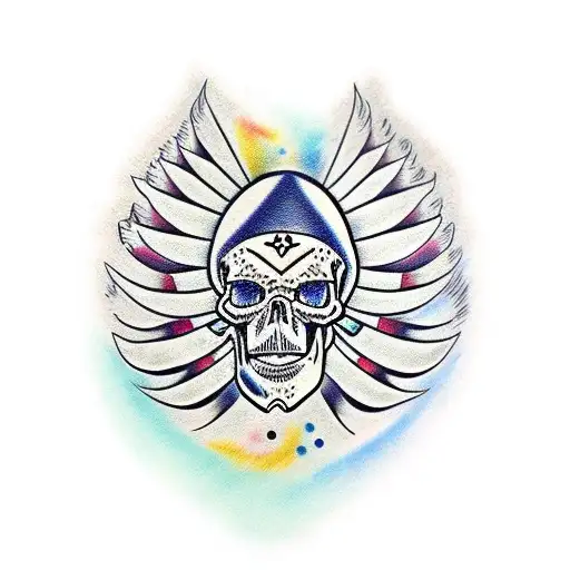 skull turkey feathers tattoo design idea