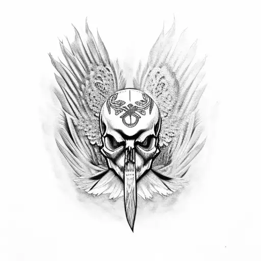 skull turkey feathers tattoo design idea