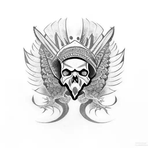 skull turkey feathers tattoo design idea