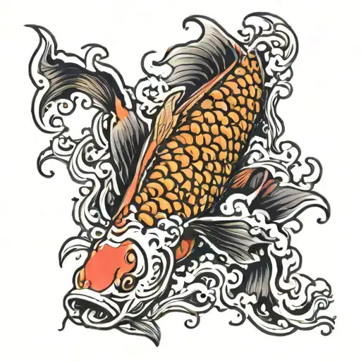 Japanese style tattoo, koi carp on fire tattoo design idea