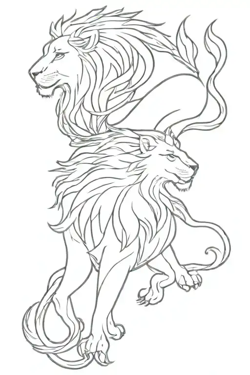 lion and phoenix line tattoo tattoo design idea