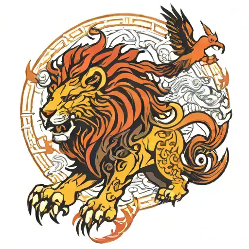 lion and phoenix line tattoo tattoo design idea