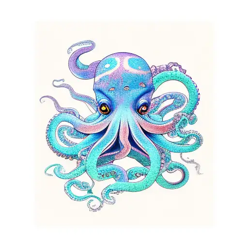 colorful octopus with an xwing fighter in one of its tentacles tattoo design idea