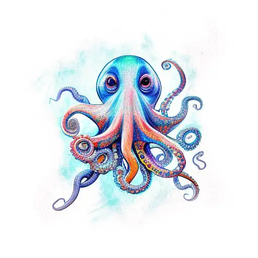 colorful octopus with an xwing fighter in one of its tentacles tattoo design idea