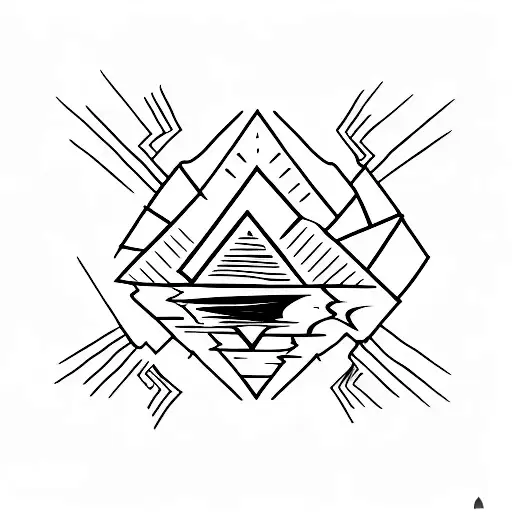 symmetrical triangular volcano tattoo design idea