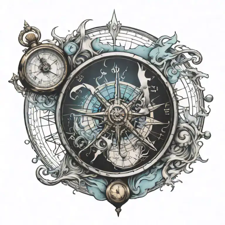barely perceptible compass melting tattoo design idea
