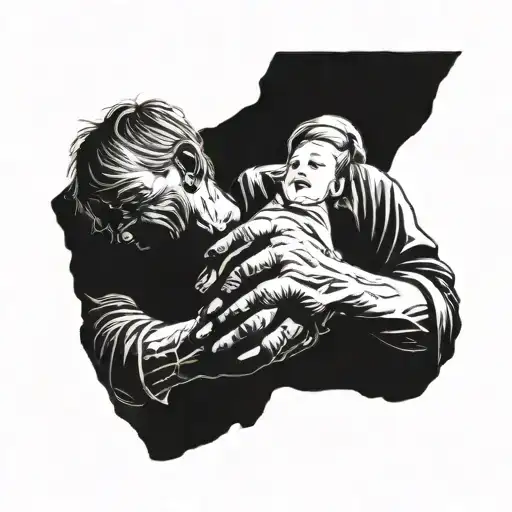 grandfather with granddaughter silhouette holding hands tattoo design idea