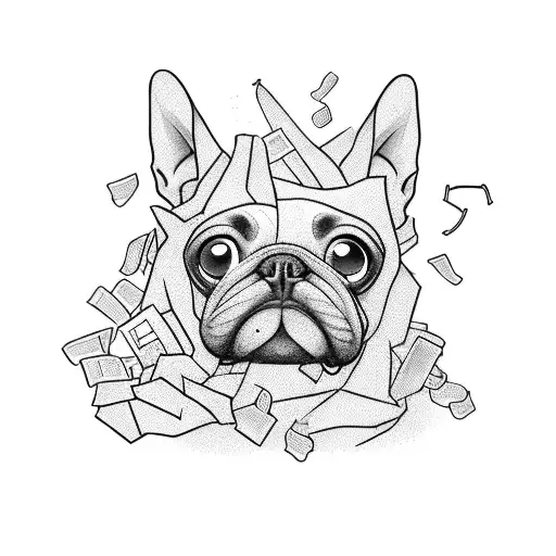 A dog-shaped trash can overflowing with pet waste bags tattoo design idea