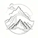 Two solid black lines with a mountain in the middle and a bridge heading into the mountain.  tattoo design idea