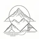 Two solid black lines with a mountain in the middle and a bridge heading into the mountain.  tattoo design idea