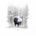 bison with aspen tree tattoo design idea