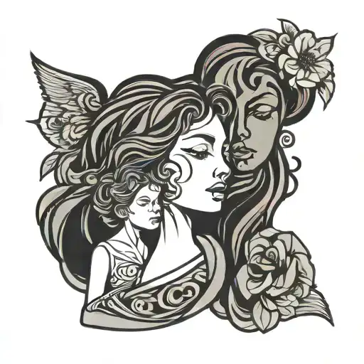 create a tattoo that represents a mother and two daughters minimalist do not use faces or to much black tattoo design idea