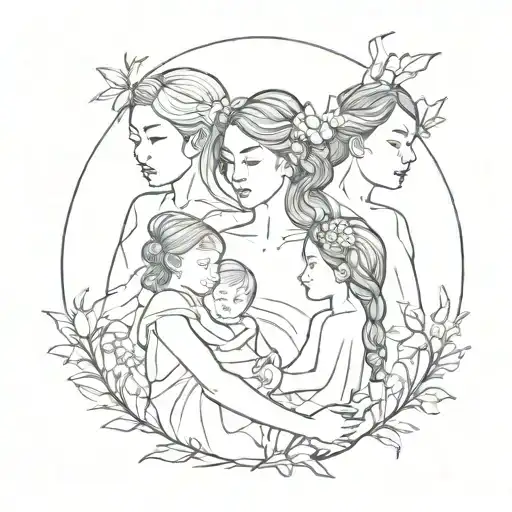 create a tattoo that represents a mother and two daughters minimalist do not use faces or to much black tattoo design idea