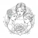 create a tattoo that represents a mother and two daughters minimalist do not use faces or to much black tattoo design idea