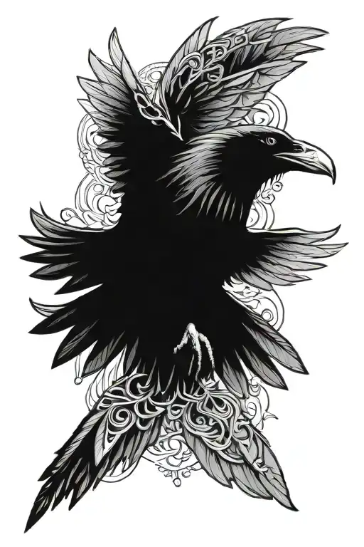 raven fear wings wide red eyes  tattoo design idea