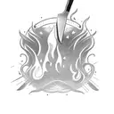 Flaming kitchen knife tattoo design idea