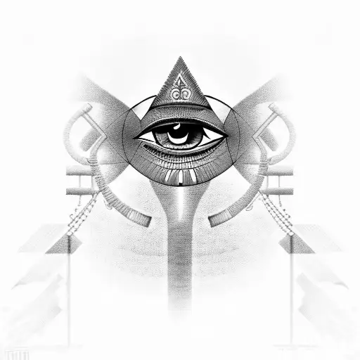 A black and grey portrait of an Egyptian pharaoh with a third eye on their forehead tattoo design idea