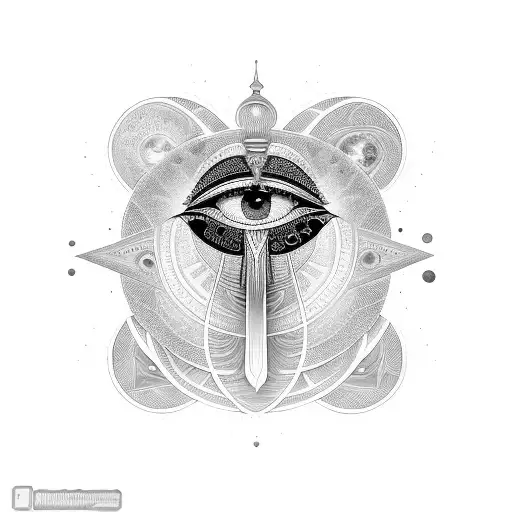 An intricate Egyptian eye of Horus with a cosmic universe inside it tattoo design idea