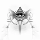 A black and grey portrait of an Egyptian pharaoh with a third eye on their forehead tattoo design idea