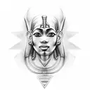 A black and grey portrait of an Egyptian pharaoh with a third eye on their forehead tattoo design idea