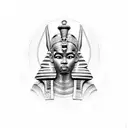 A black and grey portrait of an Egyptian pharaoh with a third eye on their forehead tattoo design idea