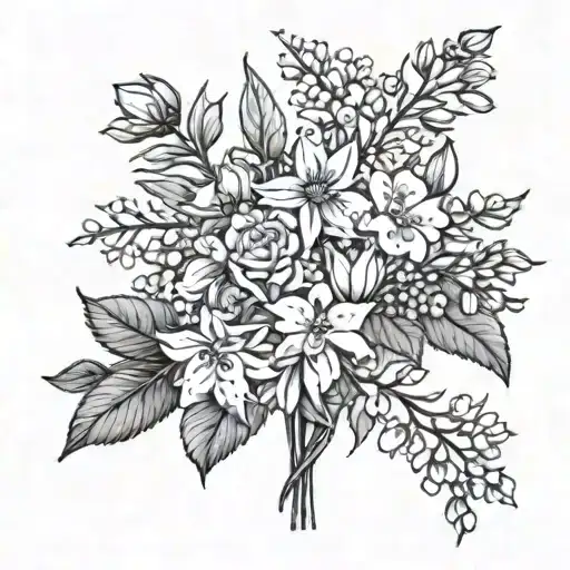 sketch birth flower bouquet june july october august november two mays  tattoo design idea