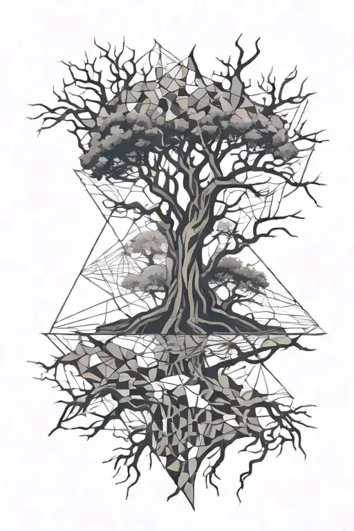a broken old tree with a new life is born in tattoo design idea
