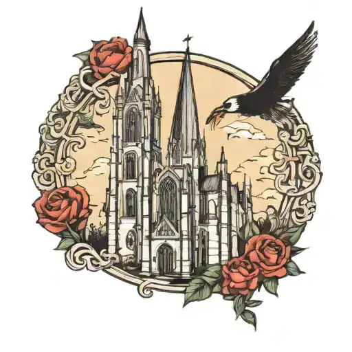 Gothic cathedral tower tattoo design idea