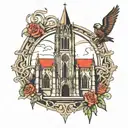 Gothic cathedral tower tattoo design idea
