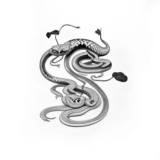 a big snake in many nasturtiums, large size to cover a hip and upper thigh tattoo design idea