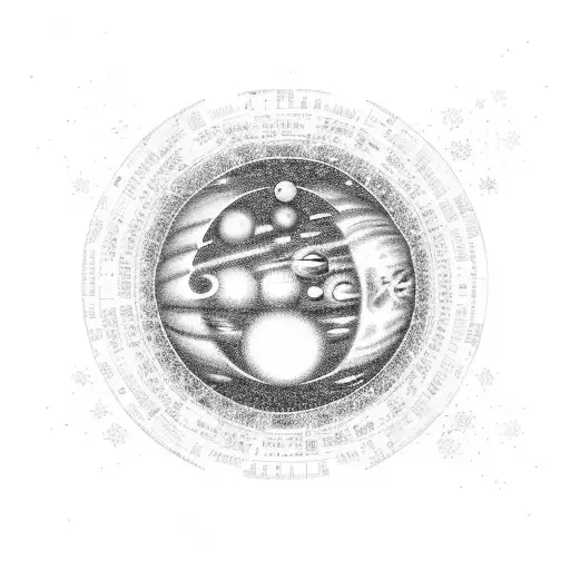 A cosmic scene with planets and stars surrounding a central earth, with 'The world is yours' at the top and 'Shoot for the stars' at the bottom tattoo design idea