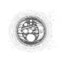 A cosmic scene with planets and stars surrounding a central earth, with 'The world is yours' at the top and 'Shoot for the stars' at the bottom tattoo design idea