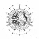 A cosmic scene with planets and stars surrounding a central earth, with 'The world is yours' at the top and 'Shoot for the stars' at the bottom tattoo design idea