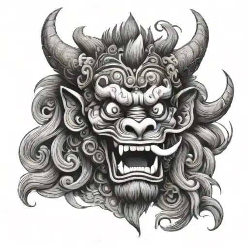 Balinese barong with tusks and tongue tattoo design idea