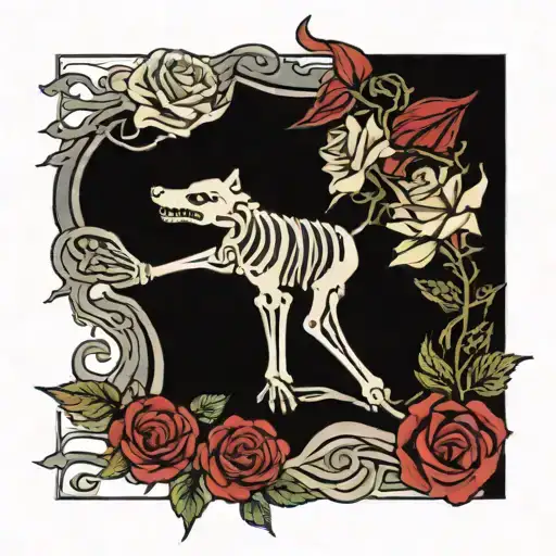 Rose and wolf skeleton hand tattoo design idea