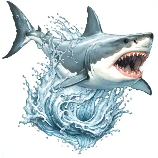 Great White Shark breaching water tattoo design idea