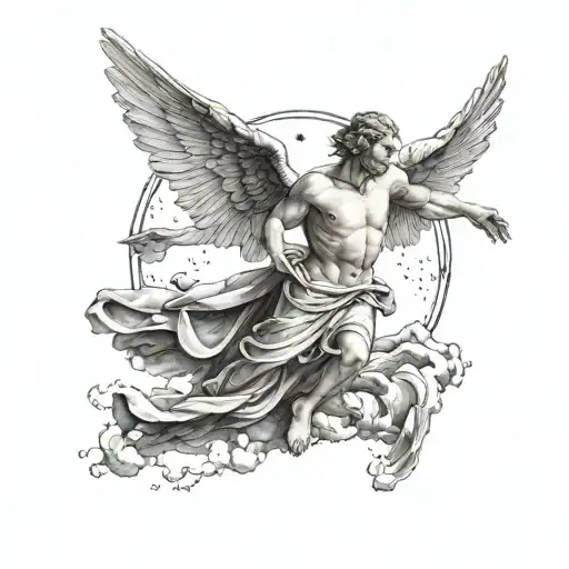 falling male angel backwards tattoo design idea