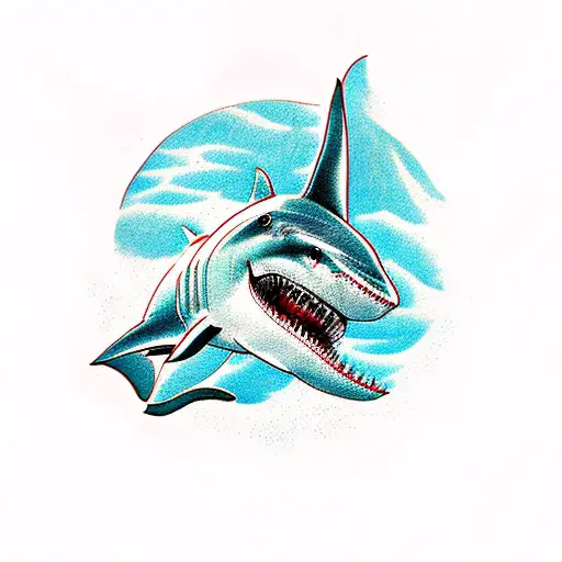 great white shark swimming over hammerhead shark tattoo design idea