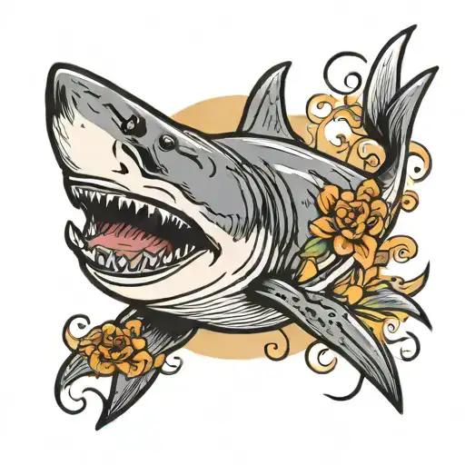 great white shark swimming  tattoo design idea