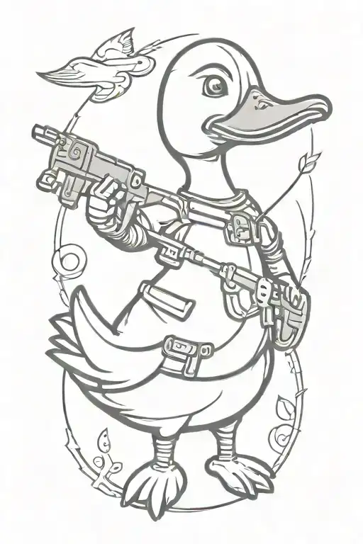 simple cartoon duck with weapons tattoo design idea