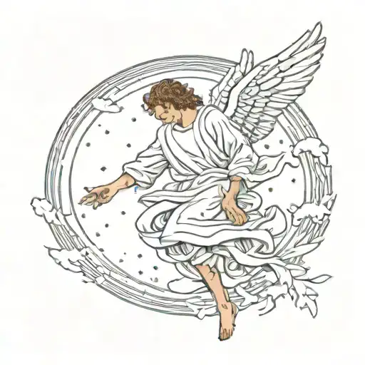 falling male angel backwards tattoo design idea