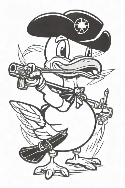 cartoon duck with weapons tattoo design idea